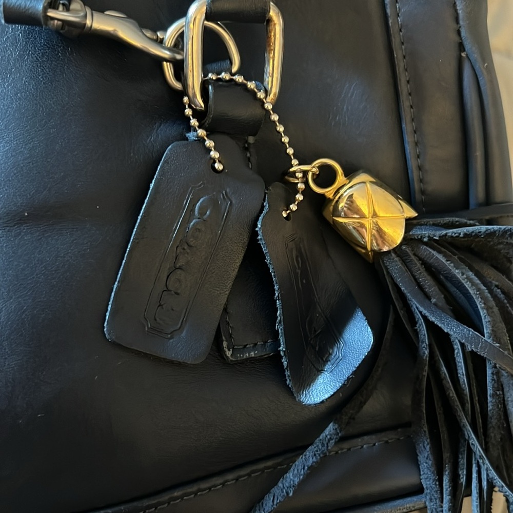 Coach Navy Mini Leather Satchel Cross Body Tassel - Picture 4 of 5